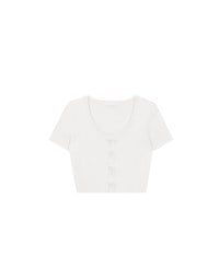 Fitted Knit Crop Top with Ribbon Bow Accent