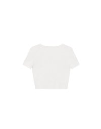 Fitted Knit Crop Top with Ribbon Bow Accent