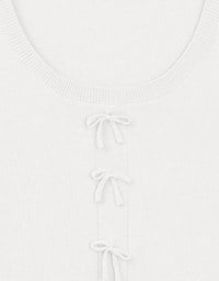 Fitted Knit Crop Top with Ribbon Bow Accent