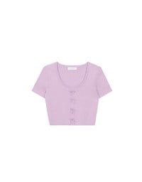 Fitted Knit Crop Top with Ribbon Bow Accent