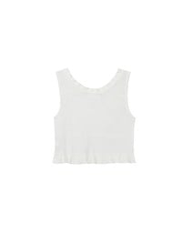 Ruffled Neckline Sleeveless Knit Vest Top with Button Trim