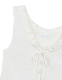 Ruffled Neckline Sleeveless Knit Vest Top with Button Trim