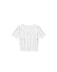 Floral Button Cable Knit Cropped Cardigan Top