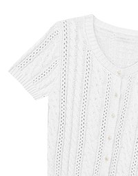 Floral Button Cable Knit Cropped Cardigan Top