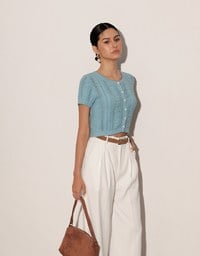 Floral Button Cable Knit Cropped Cardigan Top