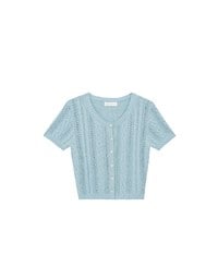 Floral Button Cable Knit Cropped Cardigan Top