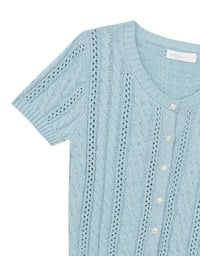 Floral Button Cable Knit Cropped Cardigan Top