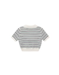 Classic Polo Inspired Stripe Knit Top with Stretch Hem