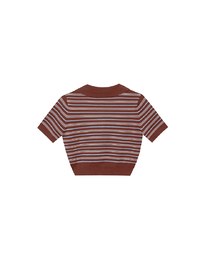 Classic Polo Inspired Stripe Knit Top with Stretch Hem