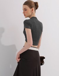 Side Ruched Mock Neck Fitted Crop Top