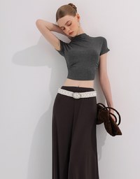 Side Ruched Mock Neck Fitted Crop Top