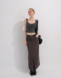 Striped Ruched V Neck Sleeveless Padded Crop Tank Top