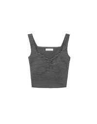 Striped Ruched V Neck Sleeveless Padded Crop Tank Top
