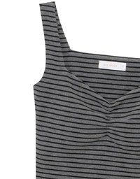 Striped Ruched V Neck Sleeveless Padded Crop Tank Top