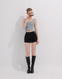 Striped Ruched V Neck Sleeveless Padded Crop Tank Top