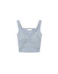 Striped Ruched V Neck Sleeveless Padded Crop Tank Top