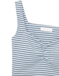Striped Ruched V Neck Sleeveless Padded Crop Tank Top