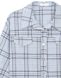 Plaid Raw Hem Long Sleeve Shirt Blouse with Metal Button