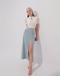 Qipao Top Textured Jacquard Puff Sleeve Keyhole Crop Cheongsam Qipao Top