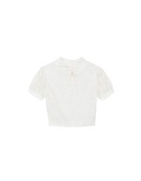 Qipao Top Textured Jacquard Puff Sleeve Keyhole Crop Cheongsam Qipao Top
