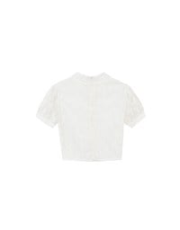 Qipao Top Textured Jacquard Puff Sleeve Keyhole Crop Cheongsam Qipao Top