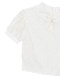 Qipao Top Textured Jacquard Puff Sleeve Keyhole Crop Cheongsam Qipao Top