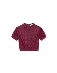 Qipao Top Textured Jacquard Puff Sleeve Keyhole Crop Cheongsam Qipao Top