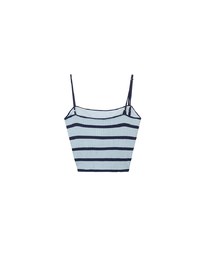 Striped Ribbed Knit Spaghetti Strap Halter Padded Crop Top
