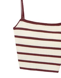 Striped Ribbed Knit Spaghetti Strap Halter Padded Crop Top