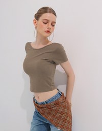 Basic Low Back Padded Crop Short Sleeve Top