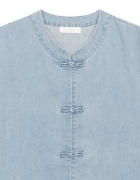Men’s Cheongsam Short Sleeve Jeans Denim Cheongsam Qipao Shirt with Knot Button Detail