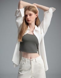【Stain Resistant】Basic Spaghetti Strap Fitted Crop Cami Top