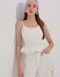 Fitted Knit Padded Cami Top with Flowy Ruffle Hemline