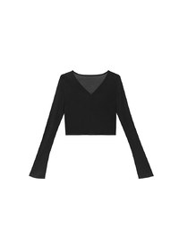 V Neck Fitted Crop Knit Cardigan Top