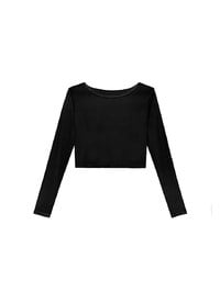 Round Neck Sheer Mesh Long Sleeve Cropped Top