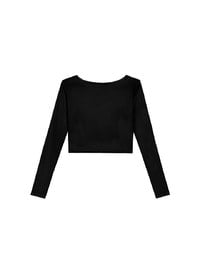 Round Neck Sheer Mesh Long Sleeve Cropped Top
