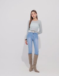 Round Neck Sheer Mesh Long Sleeve Cropped Top
