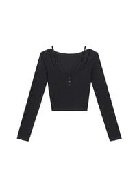 Faux 2 Piece Ribbed Knit Lace Trim Long Sleeve Crop Top