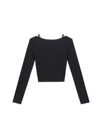 Faux 2 Piece Ribbed Knit Lace Trim Long Sleeve Crop Top