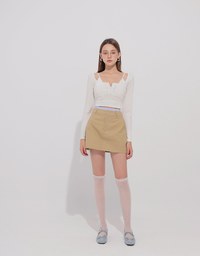 Faux 2 Piece Ribbed Knit Lace Trim Long Sleeve Crop Top