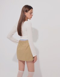 Faux 2 Piece Ribbed Knit Lace Trim Long Sleeve Crop Top