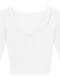 Faux 2 Piece Ribbed Knit Lace Trim Long Sleeve Crop Top
