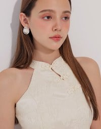 Qipao Top Floral Jacquard Design Halter Neck Cheongsam Qipao Crop Tank Top