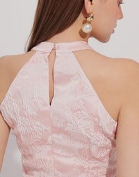 Qipao Top Floral Jacquard Design Halter Neck Cheongsam Qipao Crop Tank Top