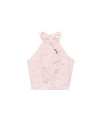 Qipao Top Floral Jacquard Design Halter Neck Cheongsam Qipao Crop Tank Top
