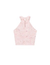 Qipao Top Floral Jacquard Design Halter Neck Cheongsam Qipao Crop Tank Top