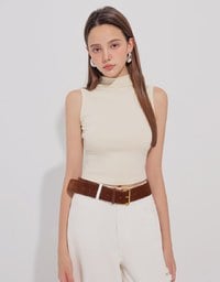 Sleeveless Mock Neck Fitted Knit Top