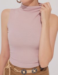 Sleeveless Mock Neck Fitted Knit Top