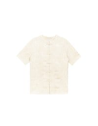 Men’s Cheongsam Floral Jacquard Design Short Sleeve Cheongsam Qipao Shirt with Knot Button Detail