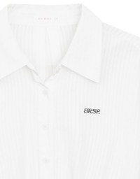 AIR SPACE Logo Embroidered Striped Smocked Hem Button Down Shirt Blouse